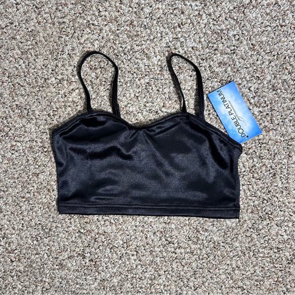 Double Platinum 2 piece Black Dance set Satin crop Top and Briefs Adult S NWT - Picture 3 of 5